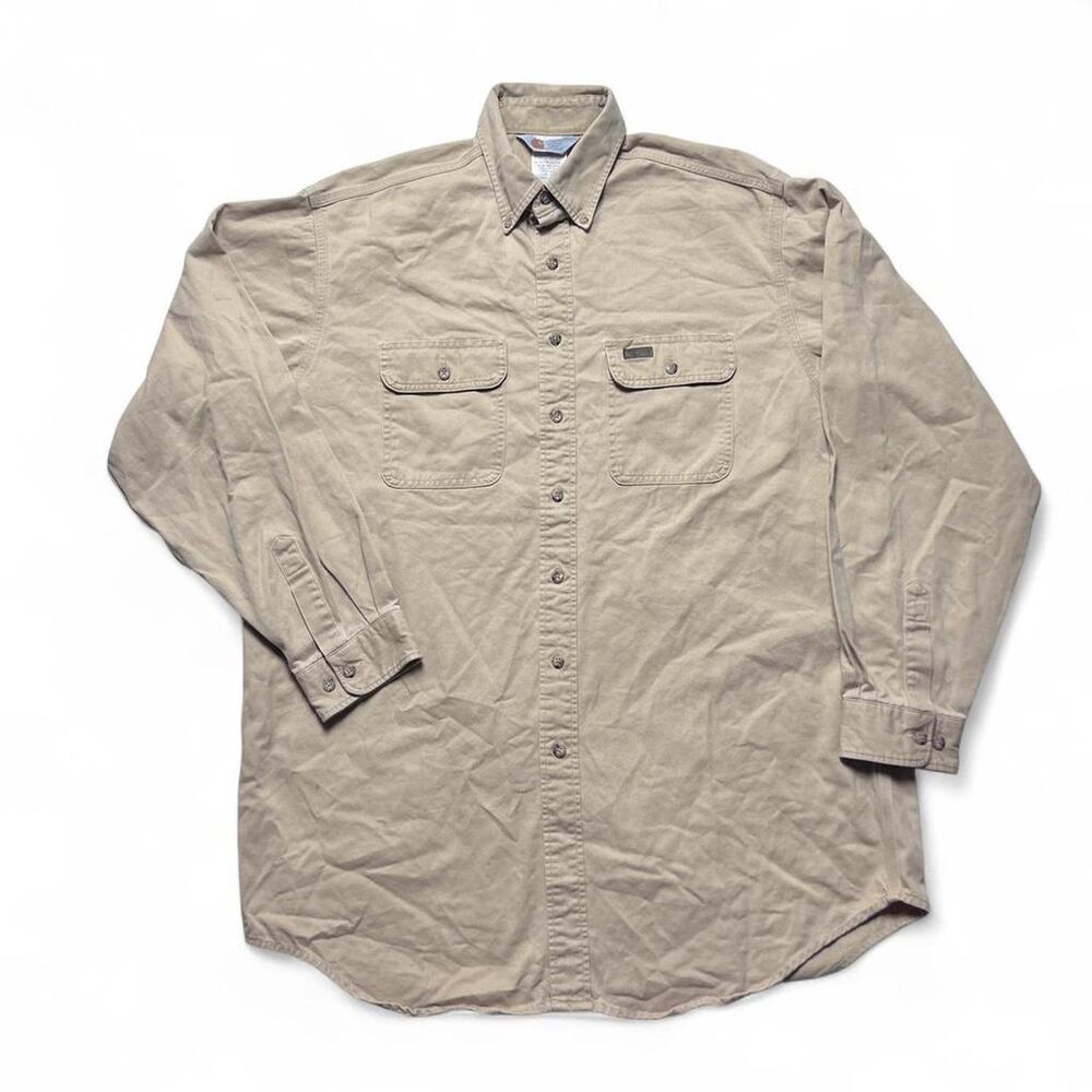 Carhartt S09 WET Vintage 90s Duck Canvas Khaki Long Sleeve Button Shirt L
